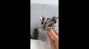 Ватная елочная игрушка - мальчик на санках.