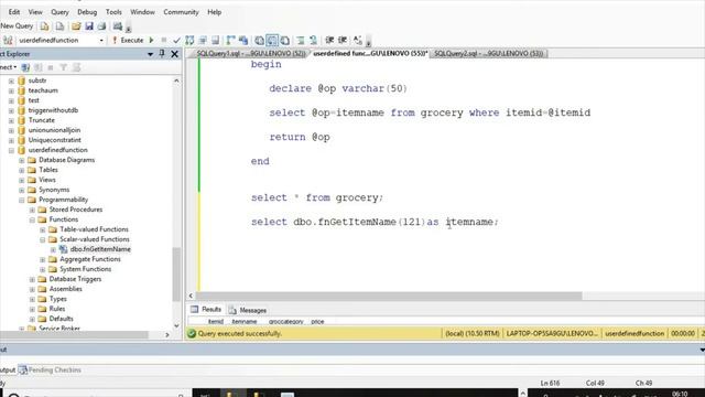 Scalar User Defined Function in Sql