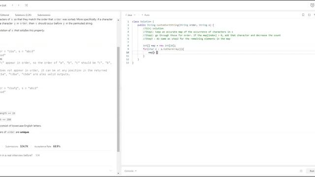 Leetcode 791. Custom Sort String | Java | O(N) solution