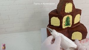 сборка и украшение 3D торта ЗИМНИЙ ДОМ! на РОЖДЕСТВО, на Новый год Украшение белково-заварным кремо