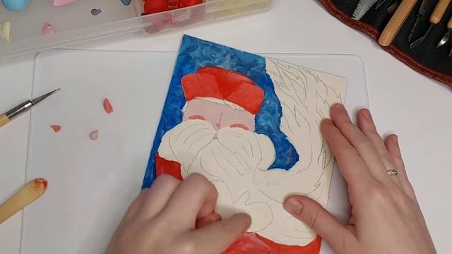 Портрет Деда Мороза из пластилина. Рисуем пластилином. Пластилинография