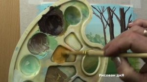 Как нарисовать КРАСИВЫЙ ПЕЙЗАЖ гуашью легко. "ОСЕНЬ". Поэтапное рисование для  начинающих.