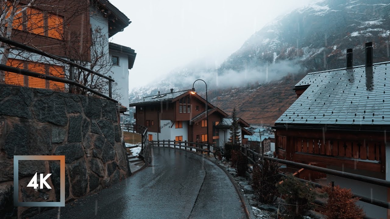 Прогулка Под Дождем В Швейцарии 4К.
Расслабляющая Прогулка В Церматт, Швейцарии.