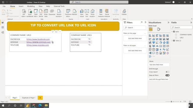 Tip to change web URL to URL icon in power bi