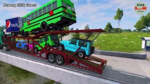 Double Flatbed Trailer Truck vs Train Tractor vs Train cars vs rails beamng dior games 613