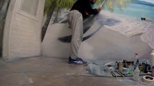 Художественная роспись,аэрография в интерьере,рисования на стене   моря, пальмы, пляж. Aerography