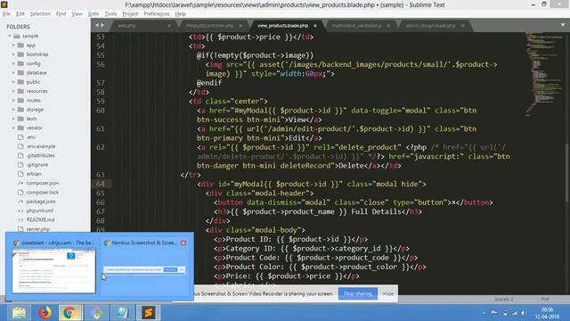 #13 Make E-commerce website in Laravel 5.6 | #24 Admin Panel | Delete Products | SweetAlert