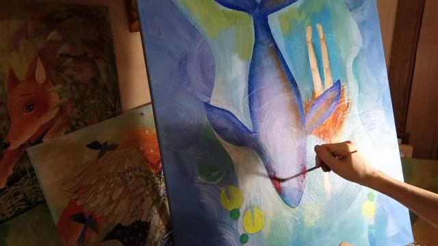 Картина акрилом / Техника Акриловой Живописи / Картина с Китом / Acrylic Painting Technique