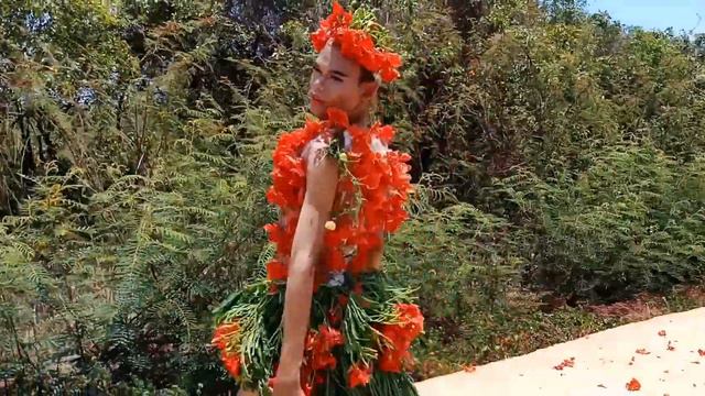 Three kind of creative fashions with flowers by Cambodian guys from Siem Reap, Cambodia.