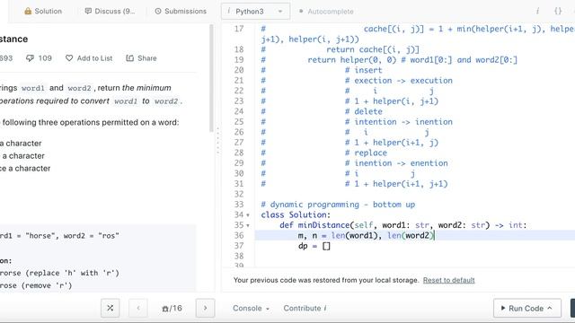 Edit Distance - Leetcode 72 - Dynamic Programming - Python