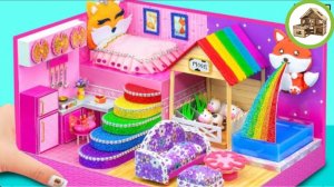 Розовый миниатюрный домик лисы с 4 удивительными комнатами из картона #69