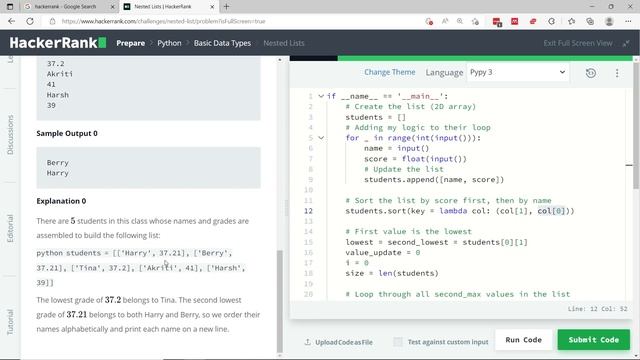 Python HackerRank Solutions: Nested Lists