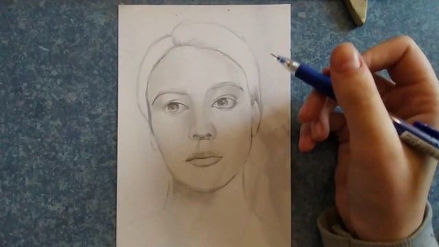 Рисуем портрет девушки карандашом. Построение. Учебный портрет. Графика