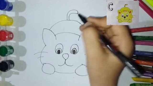 Как нарисовать картинку кота для детей/How to draw a cat picture for kids/子供のための猫の絵を描く方法 смотреть онлайн