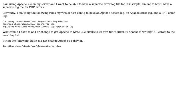 DevOps & SysAdmins: Apache 2.4 separate error log file for CGI scripts? смотреть онлайн