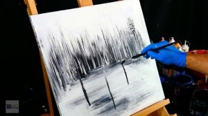 Unleash your artistic potential: Convert an empty canvas into captivating three blue trees.