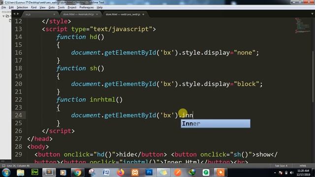 Javascript DOM Concept | hide show function in javascript