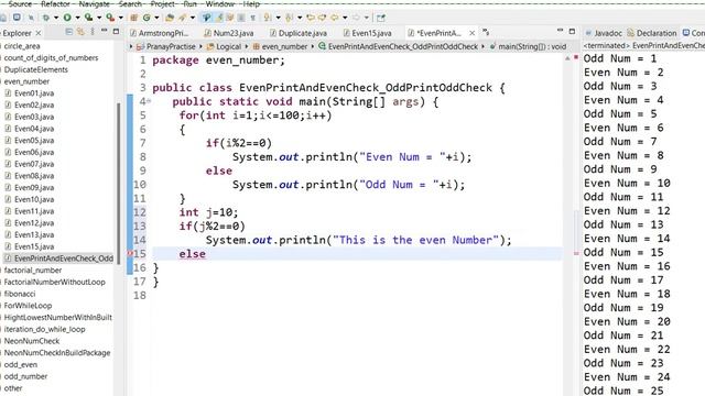 Logical Java Program : Even and Odd Numbers Print and Check