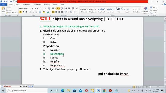 err Object in Visual Basic Scripting | QTP | UFT One | Unified Functional Testing