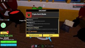 TRIPLE DARK BLADE Frozen Enchant Showcase Blox Fruit