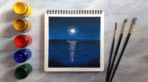 Лунный свет | Рисуем лунную дорожку гуашью