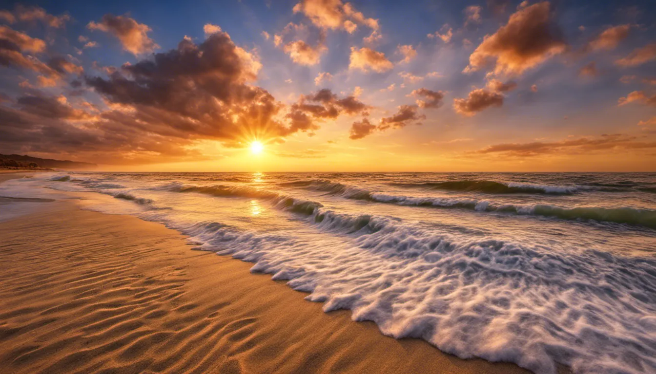 Песок и морские волны на закате