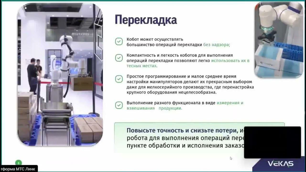 Примеры применения коботов в качестве паллетайзера. Расчёт экономической выгоды. Компания Векас.