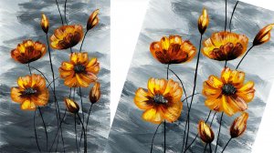 Картина для интерьера, желтые цветы. Рисуем цветы легко. Правополушарное рисование.