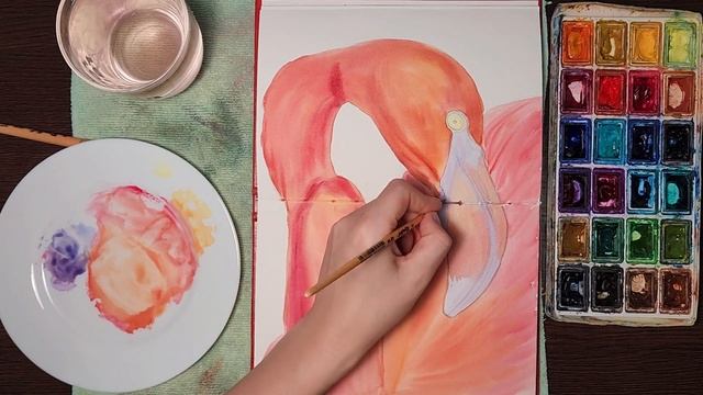 Flamingo in Watercolor|For Beginners|Как научиться рисовать фламинго акварелью: урок для начинающих