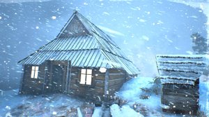 Занесенный снегом дом во время зимней бури. Атмосфера снежной бури расслабляет для сна