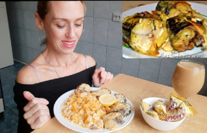 ?МУКБАНГ?Запеченая скумбрия? с тыквой,в сметанно-чесночном соусе и сыыыром???