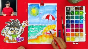 Рисуем ПРИРОДУ красками ? РыбаКит папа рисует