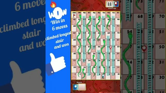 Snakes and ladders Game !!  Won in 6 Moves !! Online Version.Roll The Dice Try Your Luck.