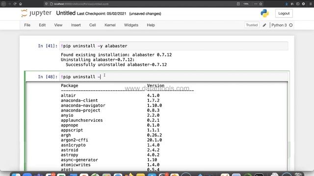 How to Uninstall Multiple Packages in Python in Jupyter Notebook using PIP Command