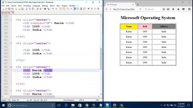 HTML Tutorial - HTML Creating Table, Border, Colspan, Rowspan, Background image