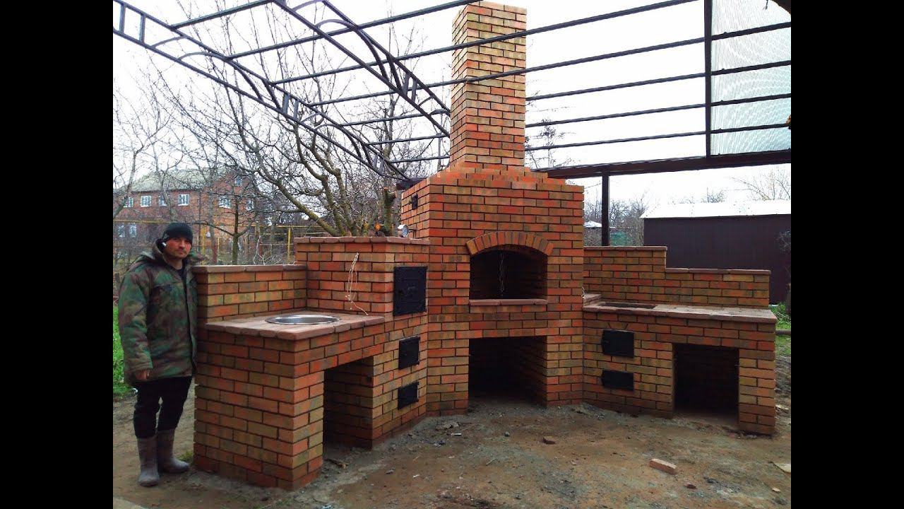 Угловой печной комплекс Мангал, печь под казан, коптильня горячего и холодного копчения. смотреть онлайн