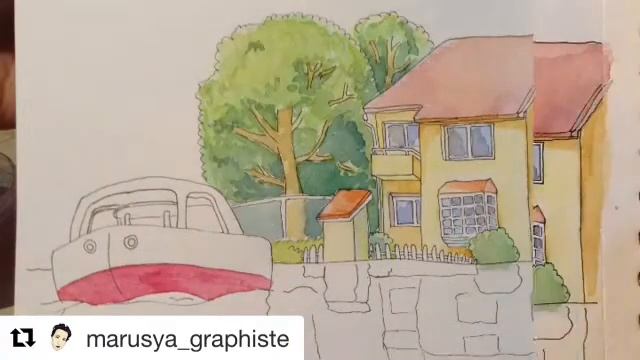 Рыбка Поньо на утёсе, линер+акварель смотреть онлайн