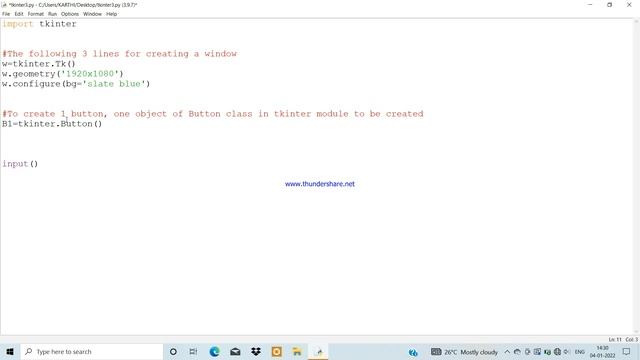 PYTHON TKINTER TUTORIAL | PROGRAM-3 | BUTTON CREATION