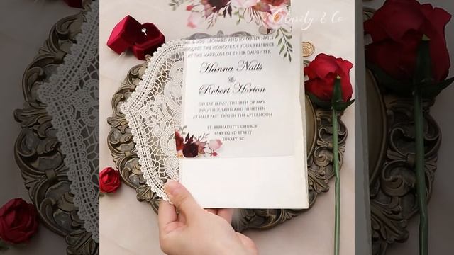 81. Burgundy Acrylic Wedding Invitation with Ivory Laser Cut Pocket and Belly Band claritynco смотреть онлайн