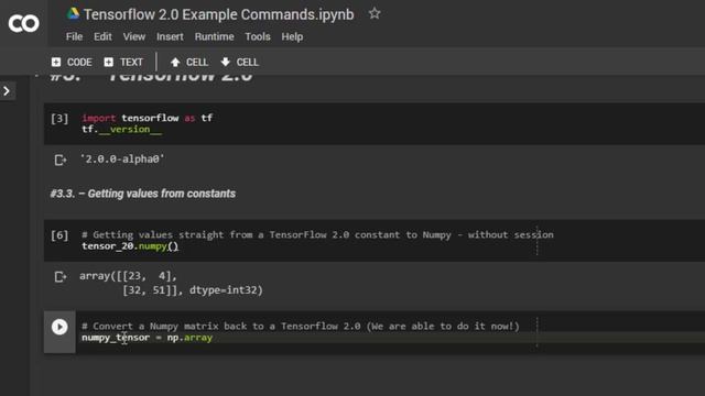 TensorFlow 2.0. Main Commands and Operations (compare with TF 1.X)