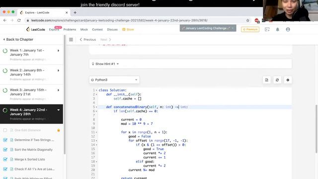 1680. Concatenation of Consecutive Binary Numbers - Day 27/31 Leetcode January Challenge