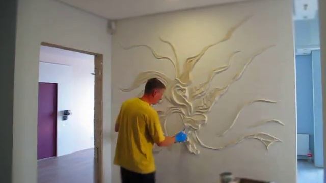 Лепка цветка на стене. Барельеф в квартире. Киев. смотреть онлайн