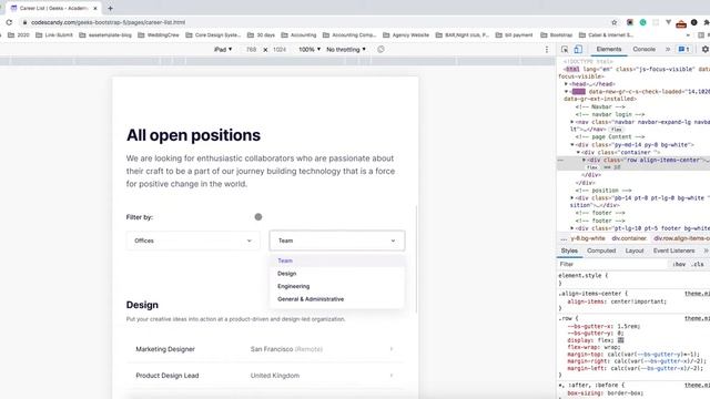 Job listing page design geeks UI bootstrap 5 template смотреть онлайн