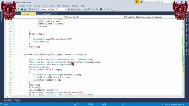 part 5 Button Delete from binary end in C#