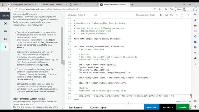 | 56711 | NLP Using Python_FP | Hackerank | Fresco play | Conditional  Frequency |