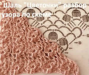 Красивая шаль "Цветочки "вяжем по схеме крючком.