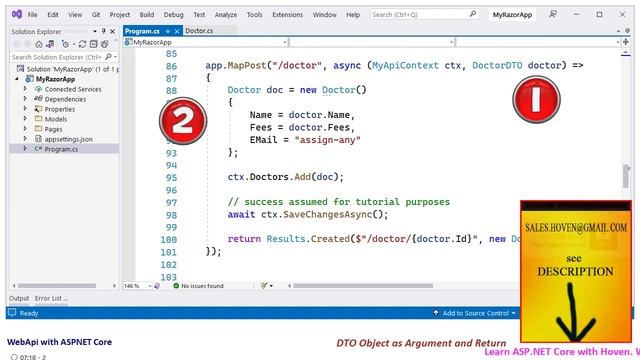 DTO Object as Argument and Return in a WebApi | Web Api with ASPNET Core