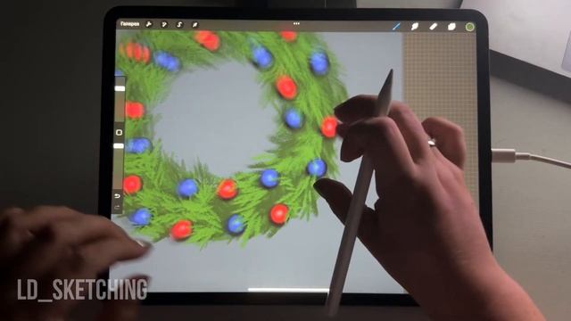 Рисуем новогоднюю иллюстрацию в Procreate ?на iPad. Атмосферный скетч со световыми эффектами #sketc