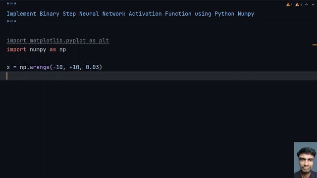 Implement Binary Step Neural Network Activation Function using Python Numpy and Matplotlib