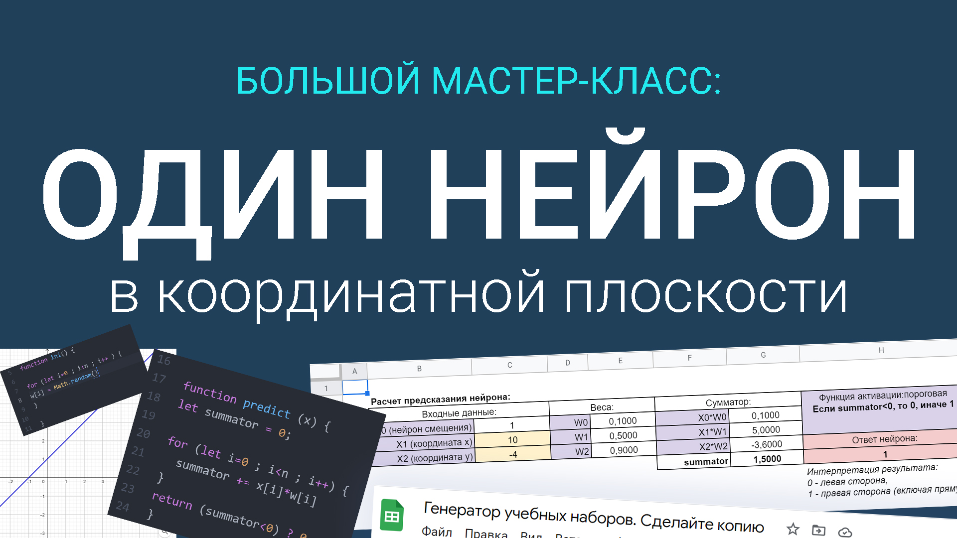 Большой мастер-класс?: НЕЙРОСЕТИ С НУЛЯ. Один нейрон ⚫️ в координатной плоскости (JavaScript)